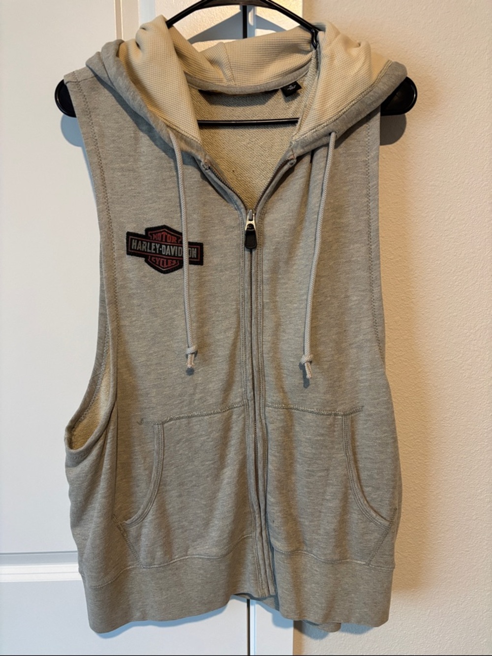Harley-Davidson Gray Sleeveless Zip Hoodie Vest with HD Patch